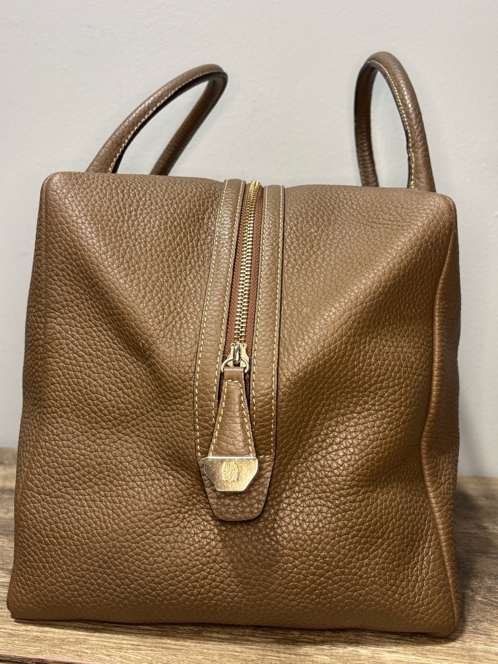 Bruno Magli Pebbled Leather Satchel in Taupe - Picture 6 of 16
